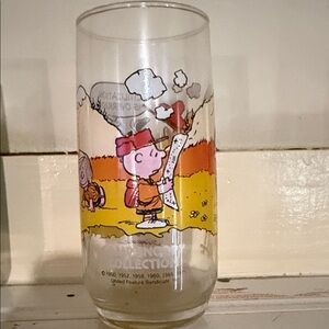 Vintage Peanuts Woodstock & Charlie Brown Yellow Glass Tumbler
